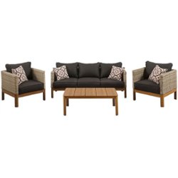 Mod Furniture Blake 4-Piece Conversation Set with Faux Wood Coffee Table, 1 Sofa and 2 Chairs - Black/Faux Wood - Front_Zoom