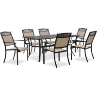 Hanover - Lisbon 7-Piece Set: 6 Sling Stationary Chairs and 39 in. x 68 in. Cast-Top Dining Table - Tan/Brown - Front_Zoom