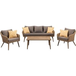 Mod Furniture - Jaden 5-Piece Set with 2 Side Chairs, Sofa and 24” x 43” Faux Wood Coffee Table - Grey/Faux Wood - Front_Zoom