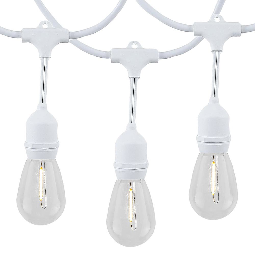 Novelty Lights - 24 Warm White Plastic LED S14 Commercial Grade Suspended Light String Set on 48' of White Wire Shatterproof - Warm White