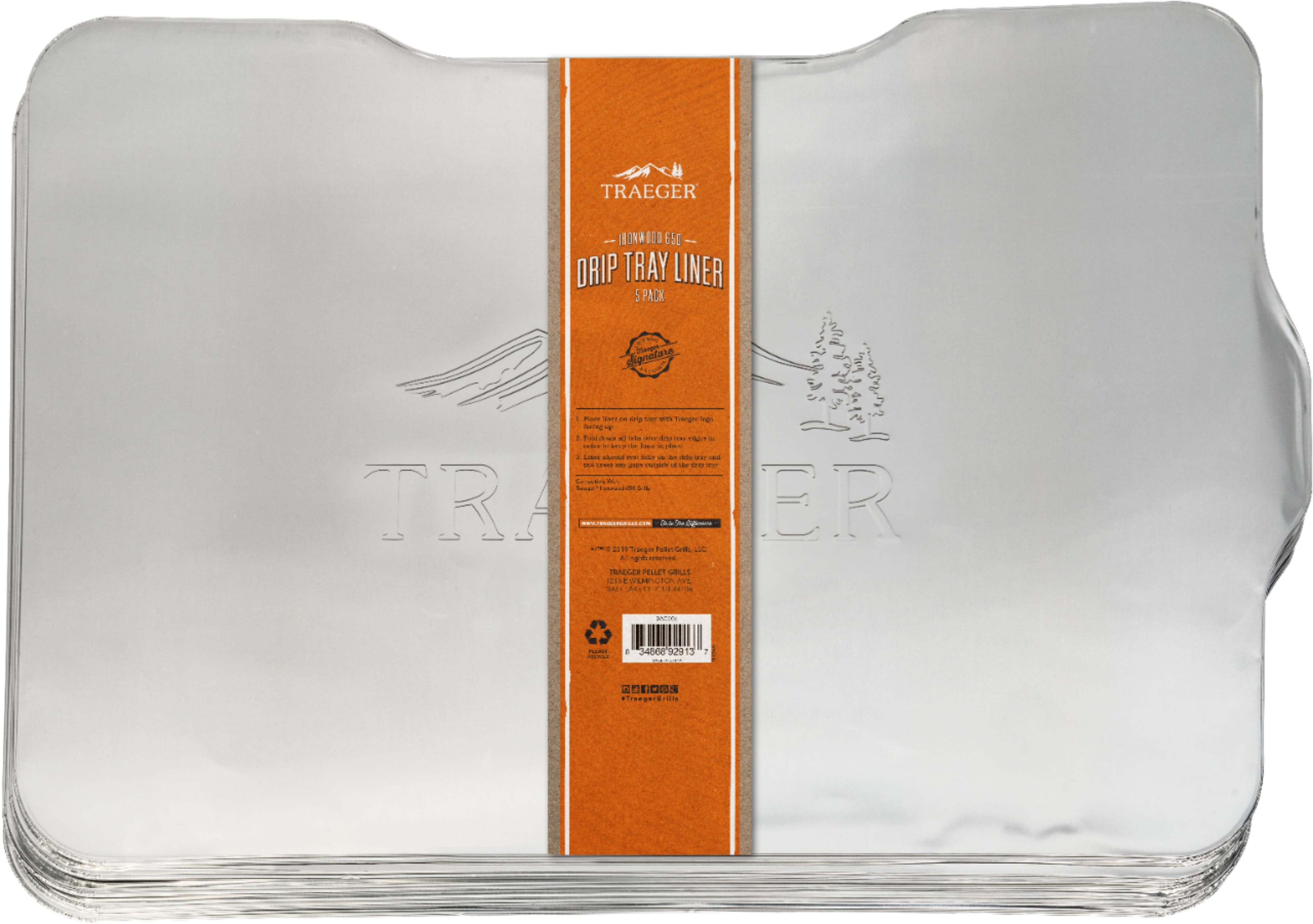 Angle. Traeger Grills - Ironwood 650 Drip Tray Liners - (5 pk) - Silver.