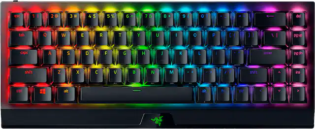 Front. Razer - BlackWidow V3 Mini Hyperspeed Phantom Edition 65% Wireless Mechanical Green Clicky Tactile Switch Gaming Keyboard - Black.
