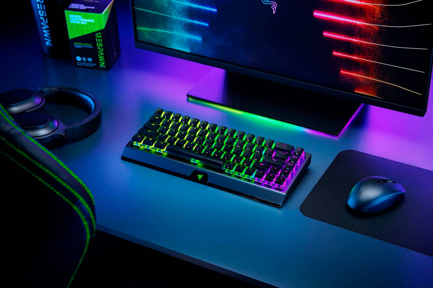 Alt View 15. Razer - BlackWidow V3 Mini Hyperspeed Phantom Edition 65% Wireless Mechanical Yellow Linear Switch Gaming Keyboard - Black.