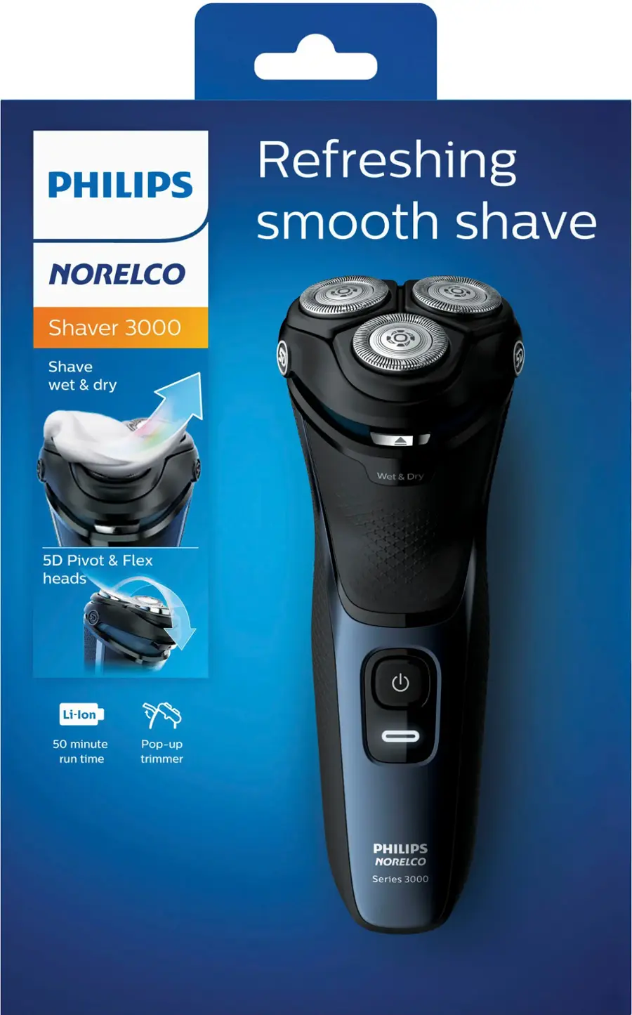 Alt View 17. Philips Norelco - Series 3000 Rechargeable Wet/Dry Electric Shaver - Modern Steel Metallic.
