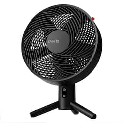 Sharper Image - SPIN 12 Oscillating Table Fan with Remote - Black - Front_Zoom