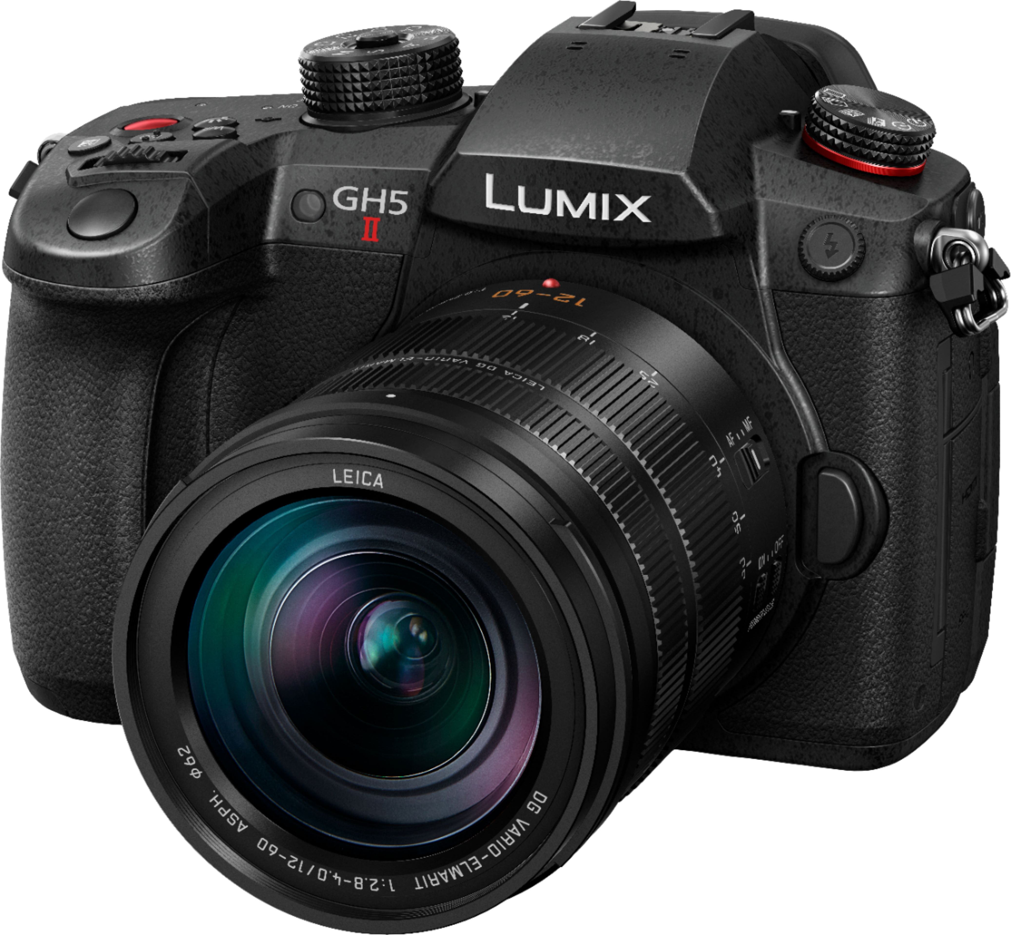 Angle View: Panasonic - LUMIX GH5M2 4K Video Mirrorless Camera with 12-60mm F2.8-4.0 Leica Lens - Black