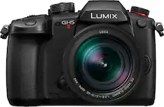 Front. Panasonic - LUMIX GH5M2 4K Video Mirrorless Camera with 12-60mm F2.8-4.0 Leica Lens - Black.