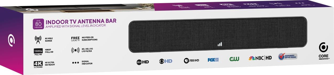 Alt View 15. Core Innovations - Amplified Bar HDTV Indoor Antenna 80Mile Range With 4G/5G LTE Filter - Black.