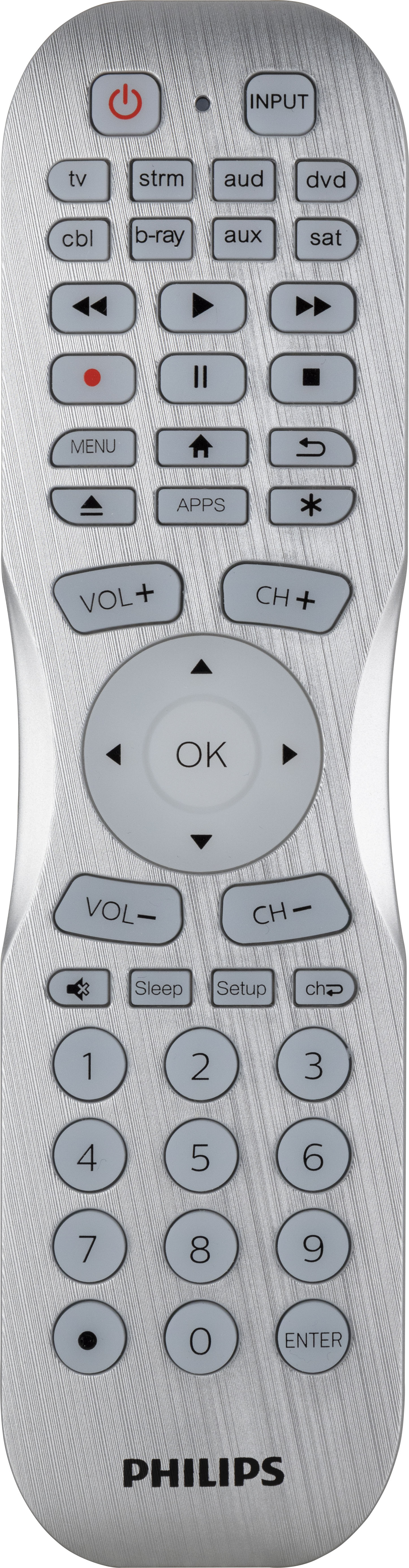 Philips - 8 Device Universal Remote Control Bluetooth Programmable, Backlit - Brushed Silver