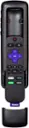 The text on the image reads:

"Large remote is easy to grasp and hard to lose. Roku* remote not included."