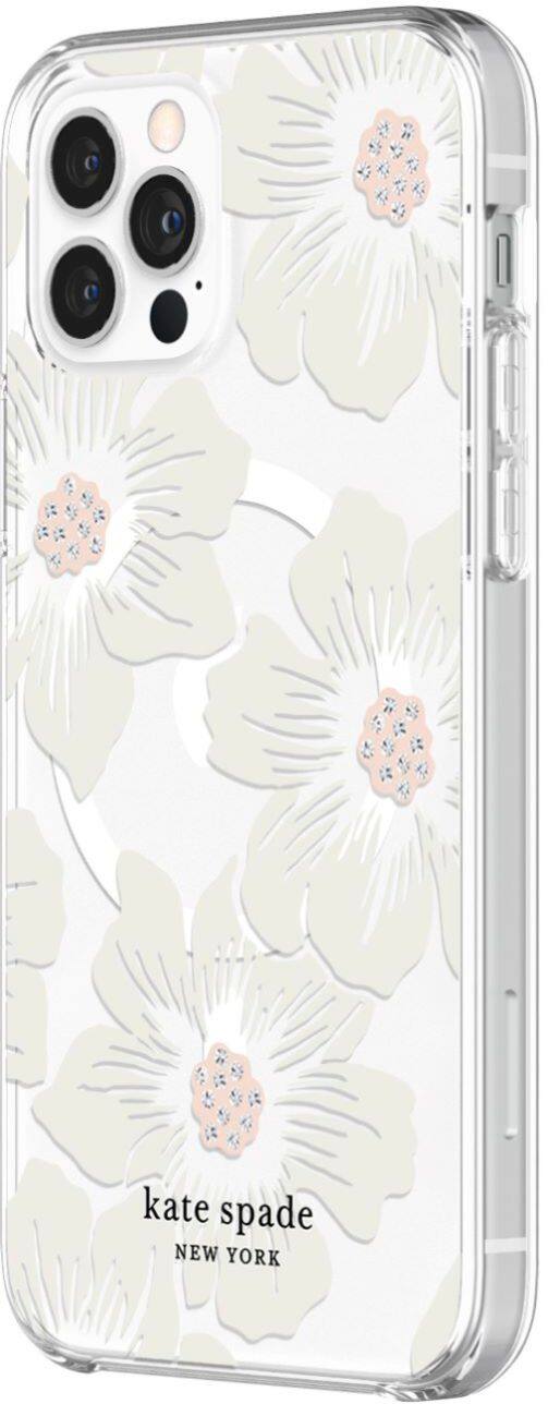 Angle. kate spade new york - Protective Hardshell MagSafe Case for iPhone 12 and iPhone 12 Pro - Hollyhock Floral Clear.