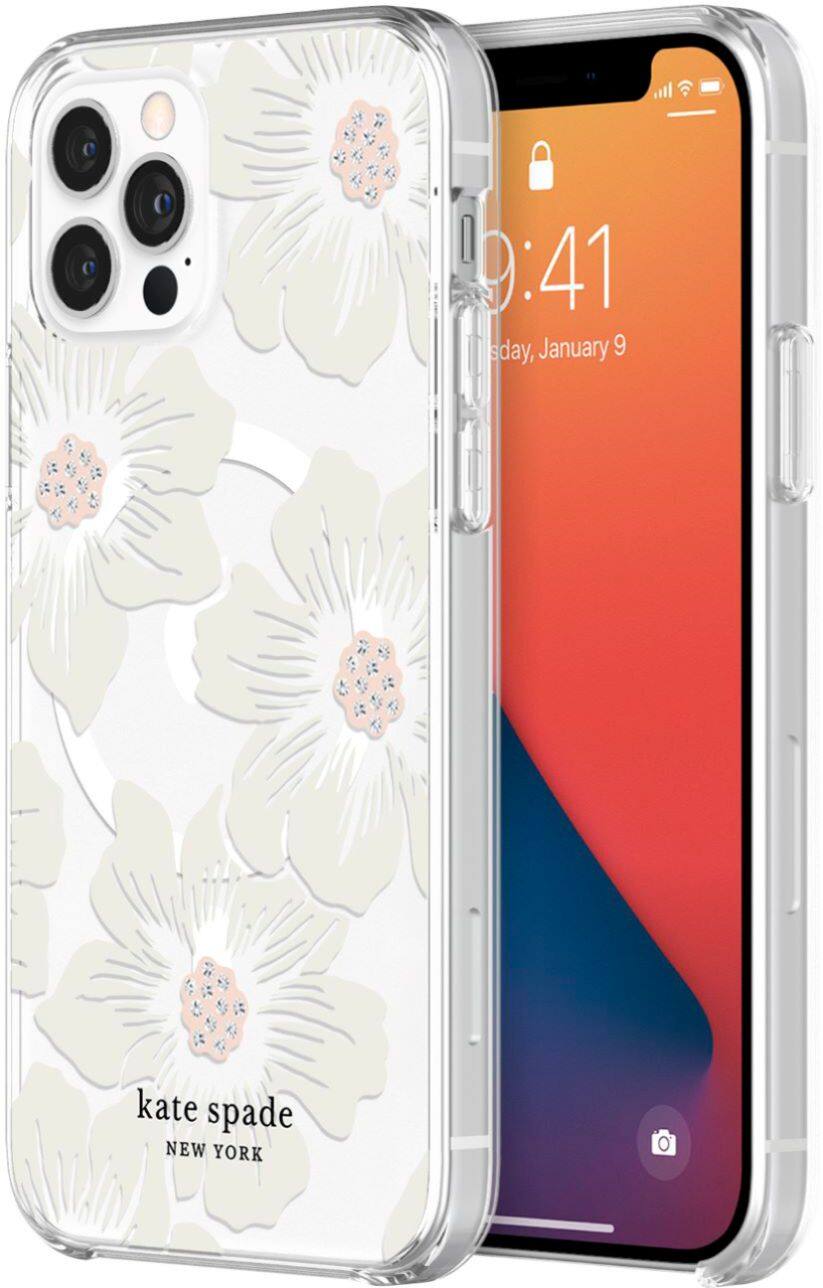 Left. kate spade new york - Protective Hardshell MagSafe Case for iPhone 12 and iPhone 12 Pro - Hollyhock Floral Clear.