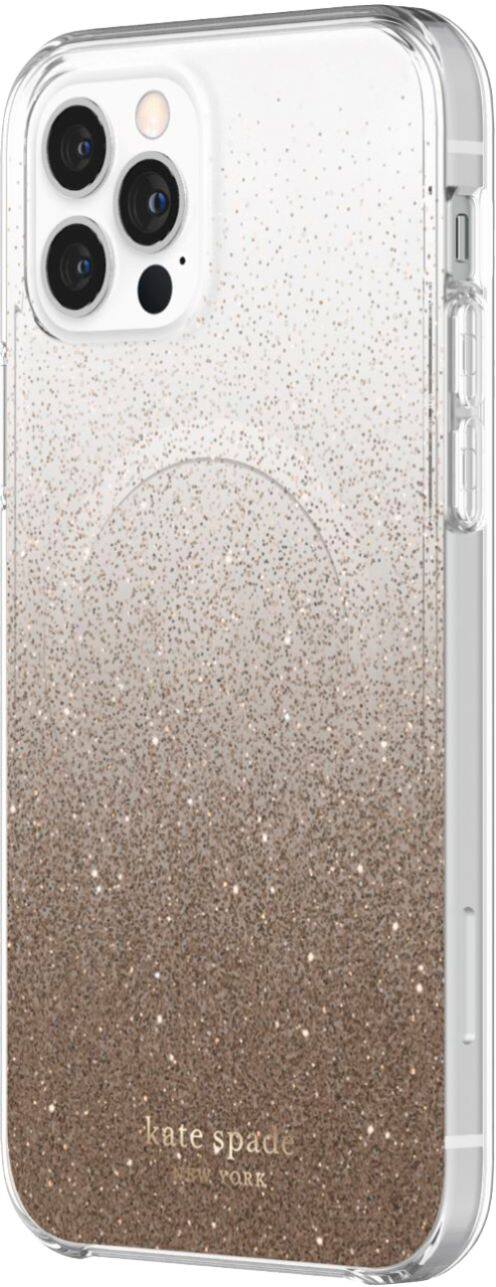 Angle. kate spade new york - Protective Hardshell MagSafe Case for iPhone 12 and iPhone 12 Pro - Champagne Glitter Ombre.