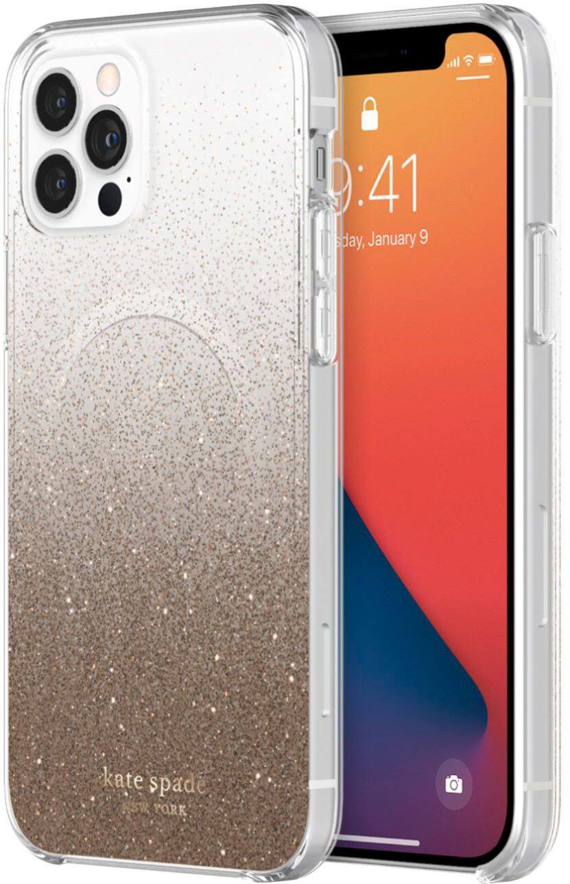 Left. kate spade new york - Protective Hardshell MagSafe Case for iPhone 12 and iPhone 12 Pro - Champagne Glitter Ombre.