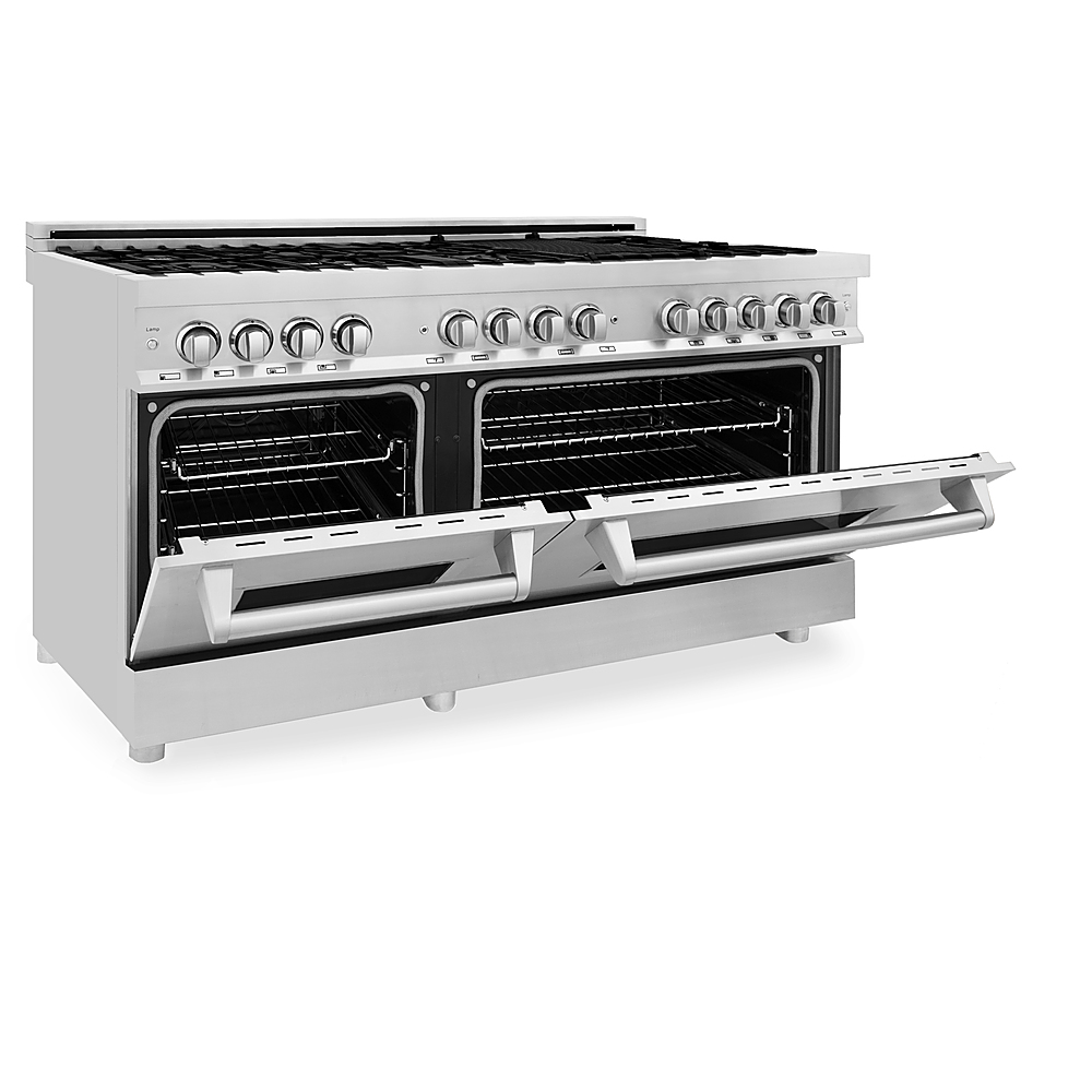 Left View: Viking - Self-Cleaning Freestanding Double Oven Dual Fuel Convection Range - Stainless steel