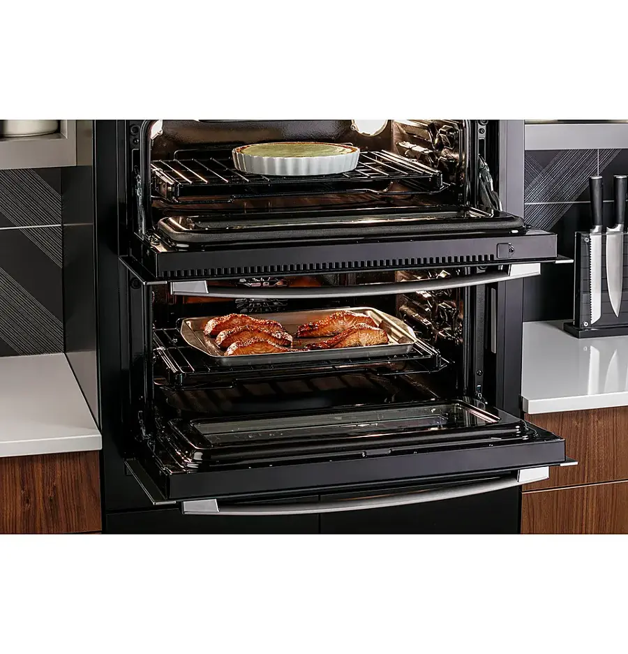 Alt View 14. GE Profile - 30" Built-In Double Electric Convection Wall Oven with WiFi - Stainless Steel.