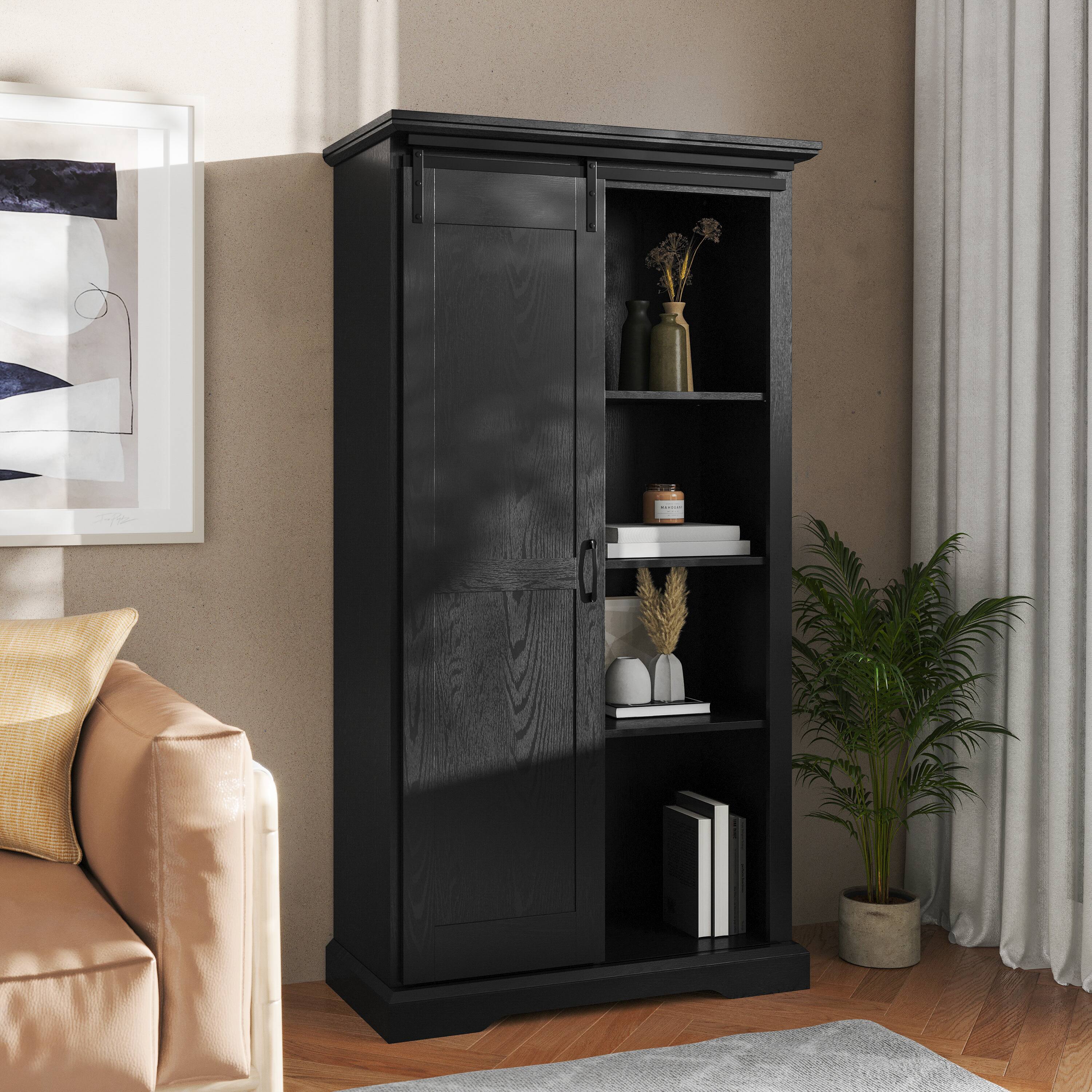 Alt View 1. Flash Furniture - Harrison 36" Wide Rustic Farmhouse Storage Cabinet Bookcase with Sliding Barn Door and 4 Adjustable and 2 Fixed Shelves - Black.
