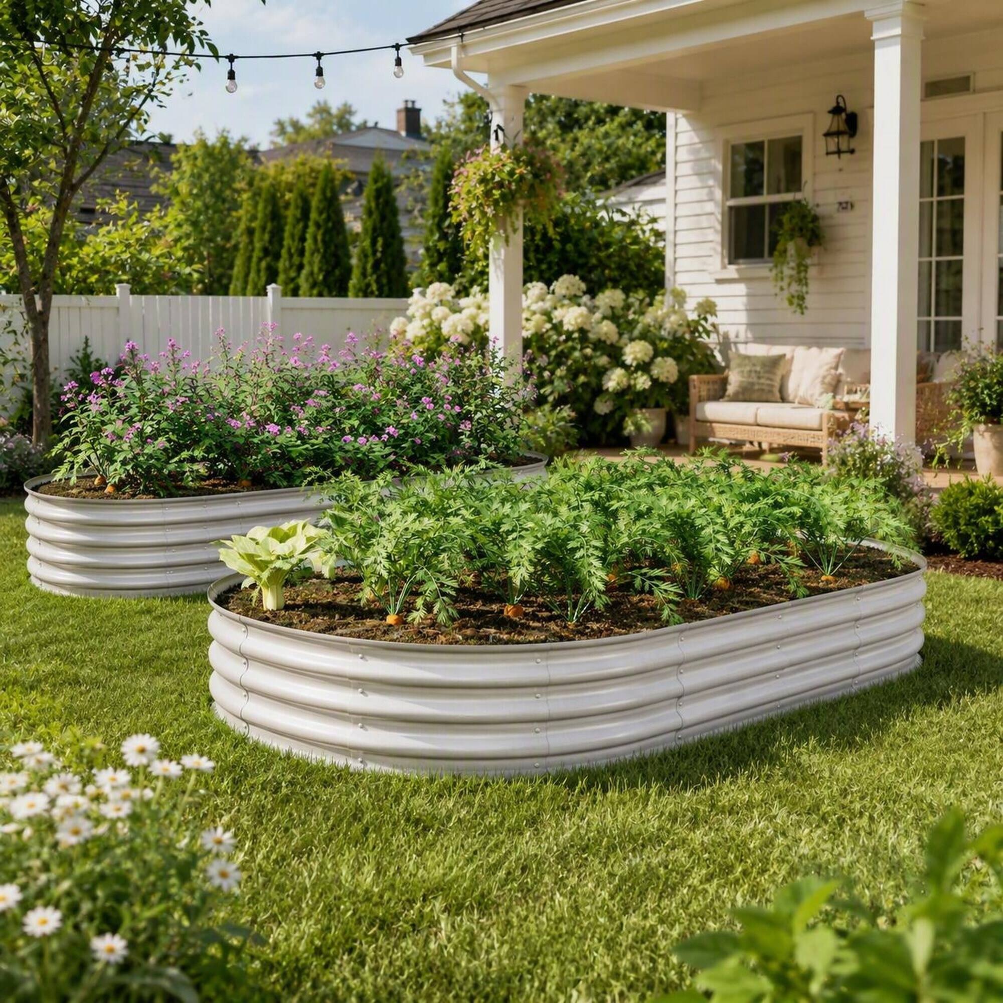 Alt View 1. RYHNUYNE - 2 Pack Galvanized Raised Garden Bed Kit 8x4x1ft Outdoor Planter Box for Vegetables Flowers Herbs, Rustproof Metal - Silver.