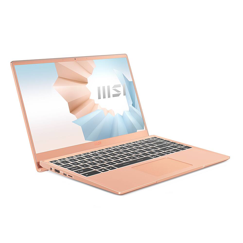 Angle View: MSI - Modern 14" Laptop, i7-1165G7, 8GB, Intel Iris Xe, 512GB, Windows 10 Home - Beige Mousse