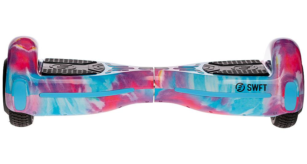 Left. SWFT - Flash Hoverboard w/ 3mi Max Operating Range & 7 mph Max Speed - Tie Dye (Purple, Pink, Blue).