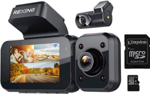 Rexing - V5 Plus 3-Channel 4K Dash Cam 3" LCD Voice Control, Wi-Fi, GPS with Adhesive Mount - Black