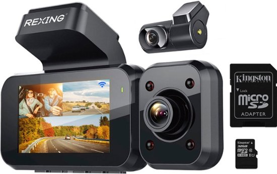 Front Zoom. Rexing - V5 Plus 3-Channel 4K Dash Cam 3" LCD Voice Control, Wi-Fi, GPS with Adhesive Mount - Black.