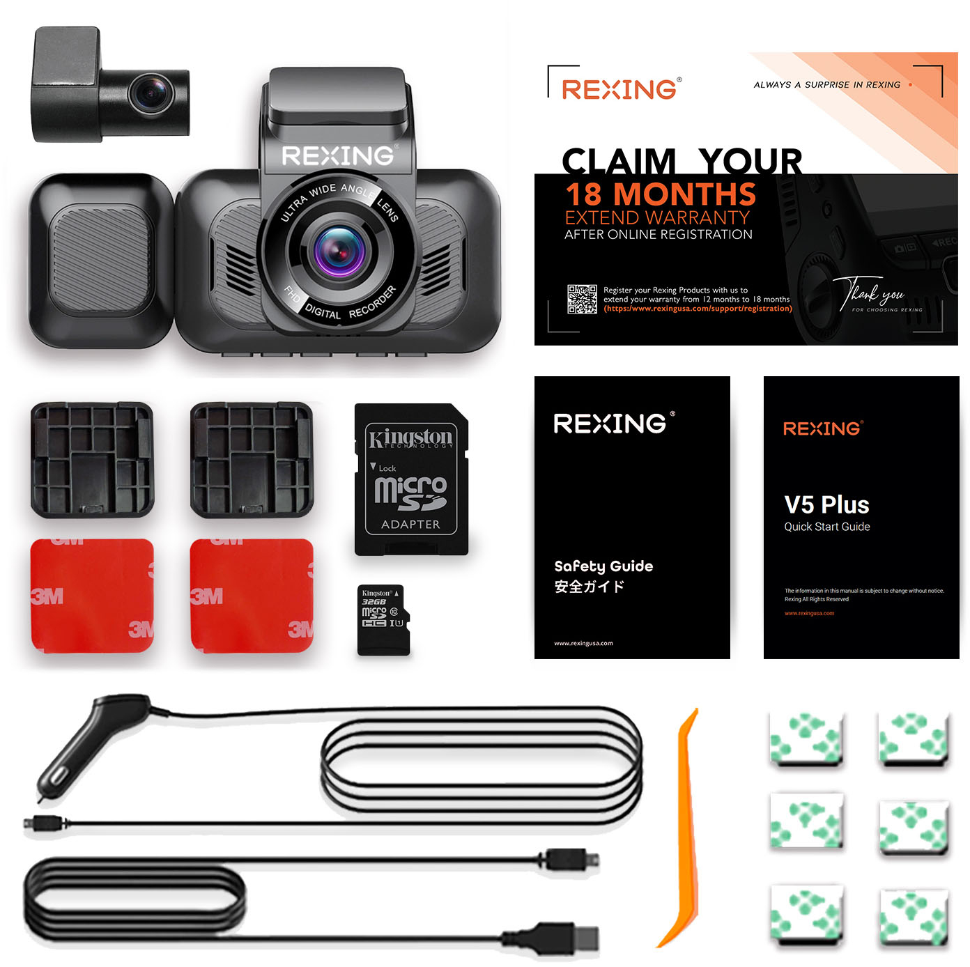 Rexing V5C 3” 4K Dual Dash Cam with Dual Band WiFi GPS with