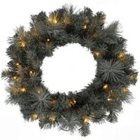 Lloyd & Hannah - 24" Frosted Long Needle Pine Prelit Artificial Wreath - Green - Front_Zoom