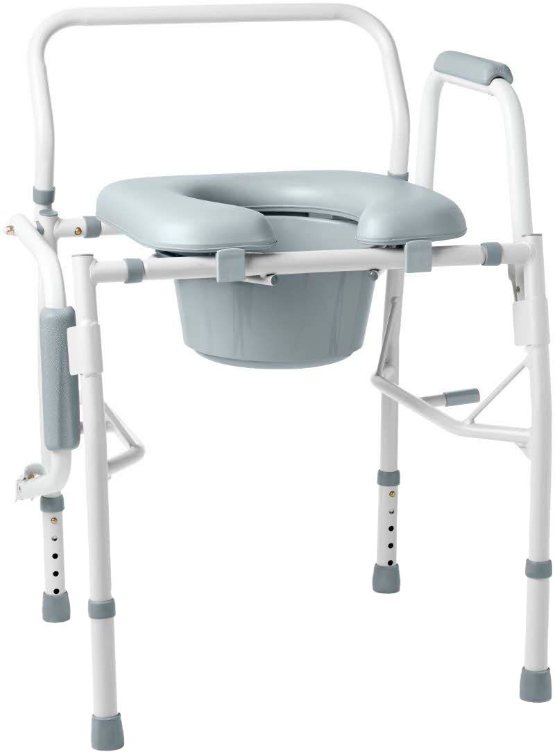 Angle View: Medline Drop Arm Commode, Swing Away Arm for Easy Transfer, with Padded Seat, Supports up to 350 lbs, Gray