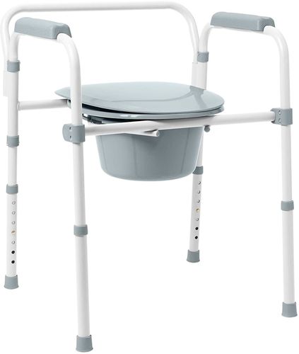Medline 3-in-1 Steel Bedside Commode, Elongated Seat, Folding Frame, Supports up to 350 lbs. - Gray