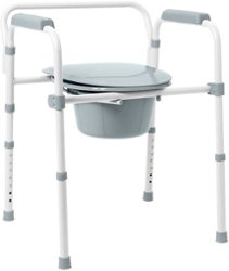 Medline - 3-in-1 Steel Bedside Commode, Elongated Seat, Folding Frame, Supports up to 350 lbs. - Gray - Front_Zoom