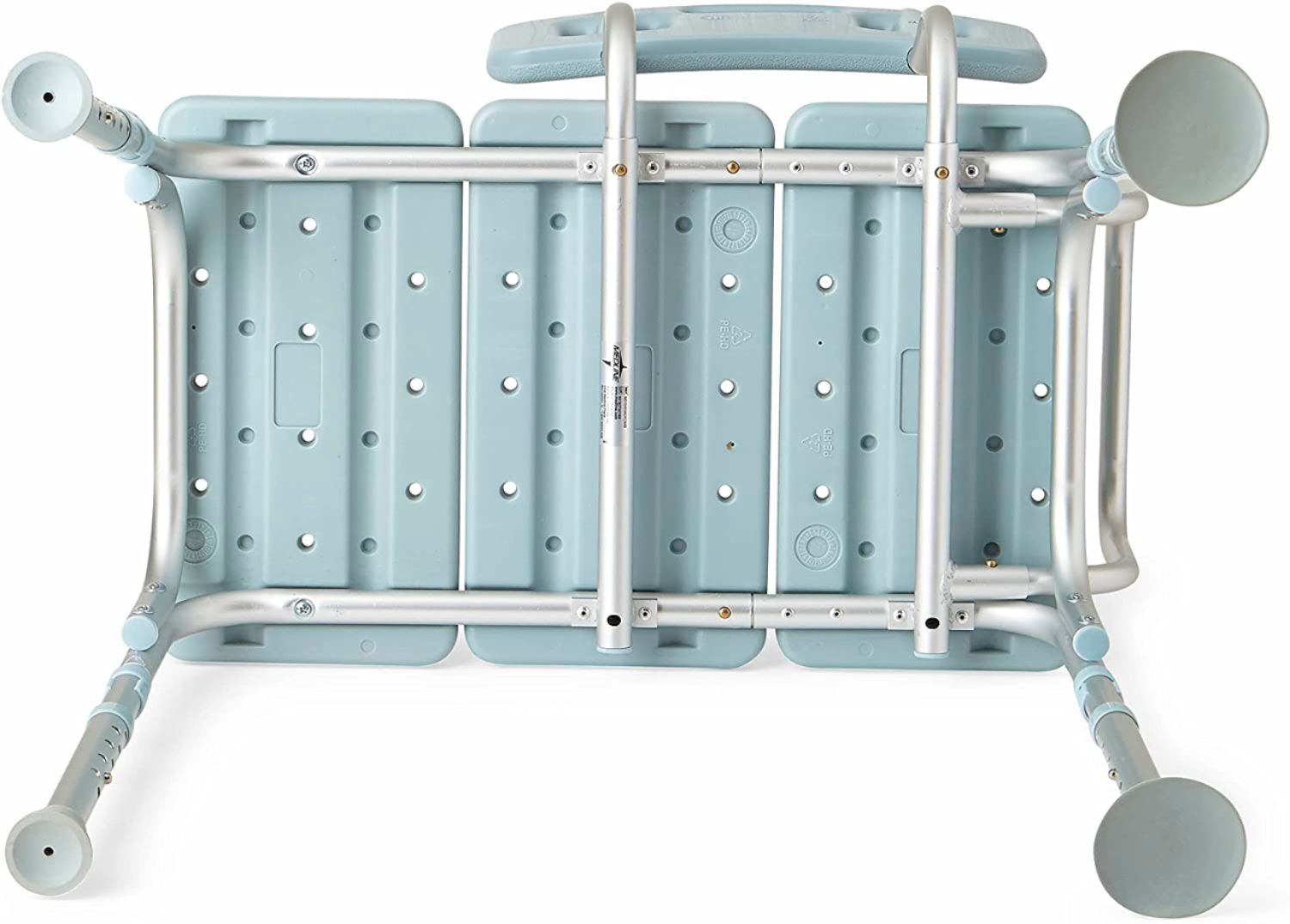 Left View: Medline Tub Transfer Bench With Microban Antimicrobial Protection, for Use as A Shower Bench or Bath Seat, Light Blue - Blue