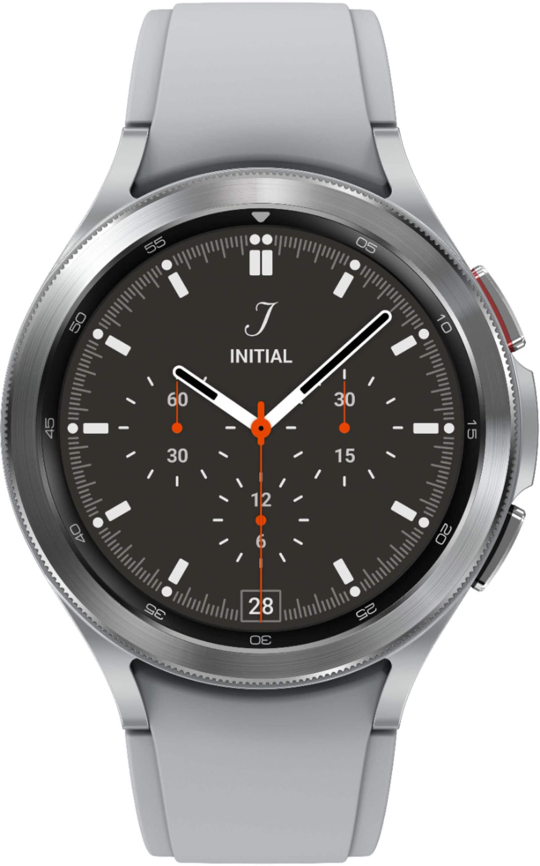 Front. Samsung - Galaxy Watch4 Classic Stainless Steel Smartwatch 46mm BT - Silver.