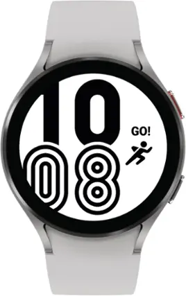 Front. Samsung - Galaxy Watch4 Aluminum Smartwatch 44mm BT - Silver.