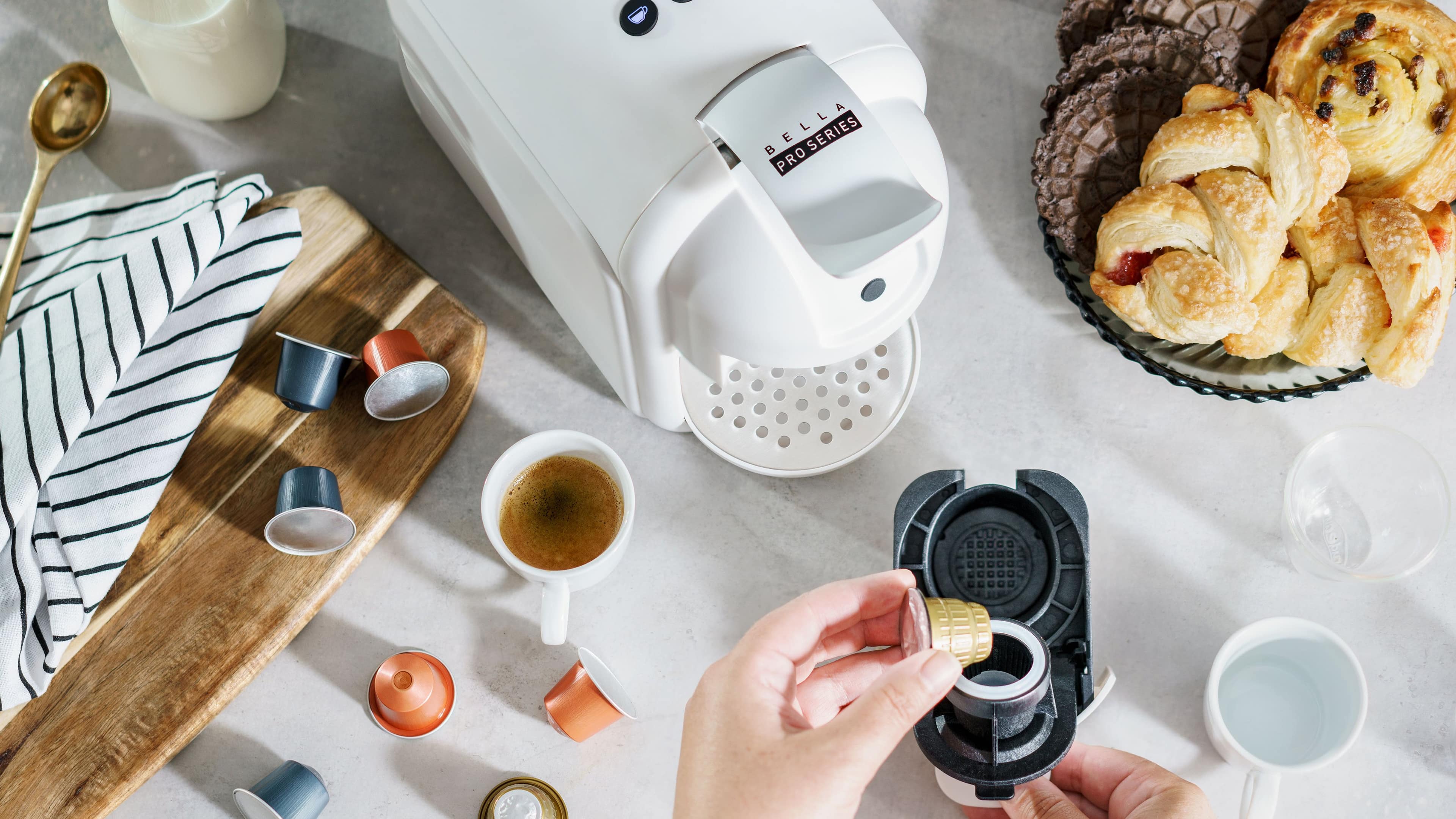 Alt View 19. Bella Pro Series - Espresso Machine with 20 Bars of Pressure and Nespresso Capsule Compatibility - Matte White.