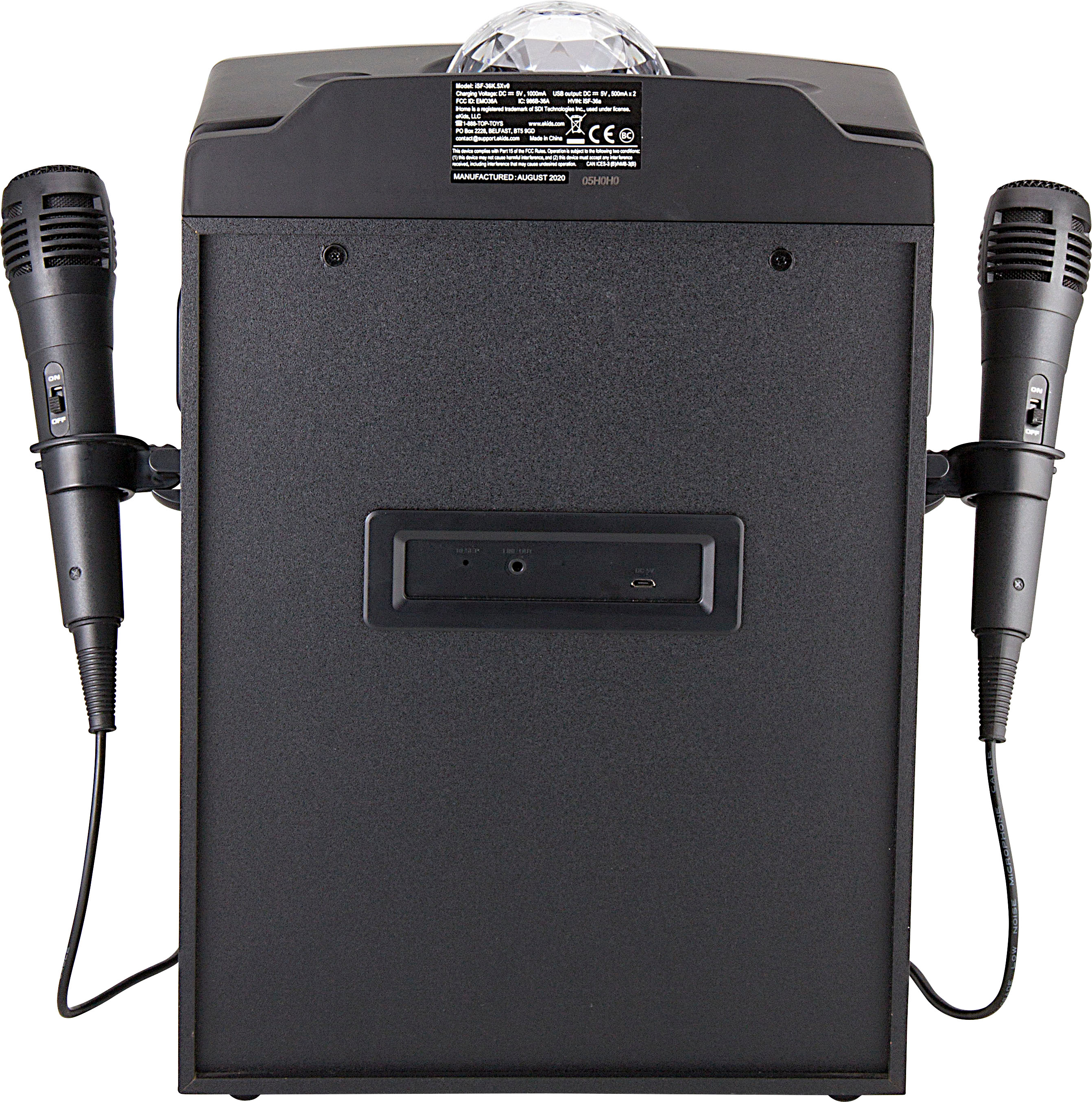 Back View: Singing Machine ISM1030BT Bluetooth Pedestal Karaoke System with Resting Tablet Cradle and 7"LCD Color Monitor and Two Microphones, Black