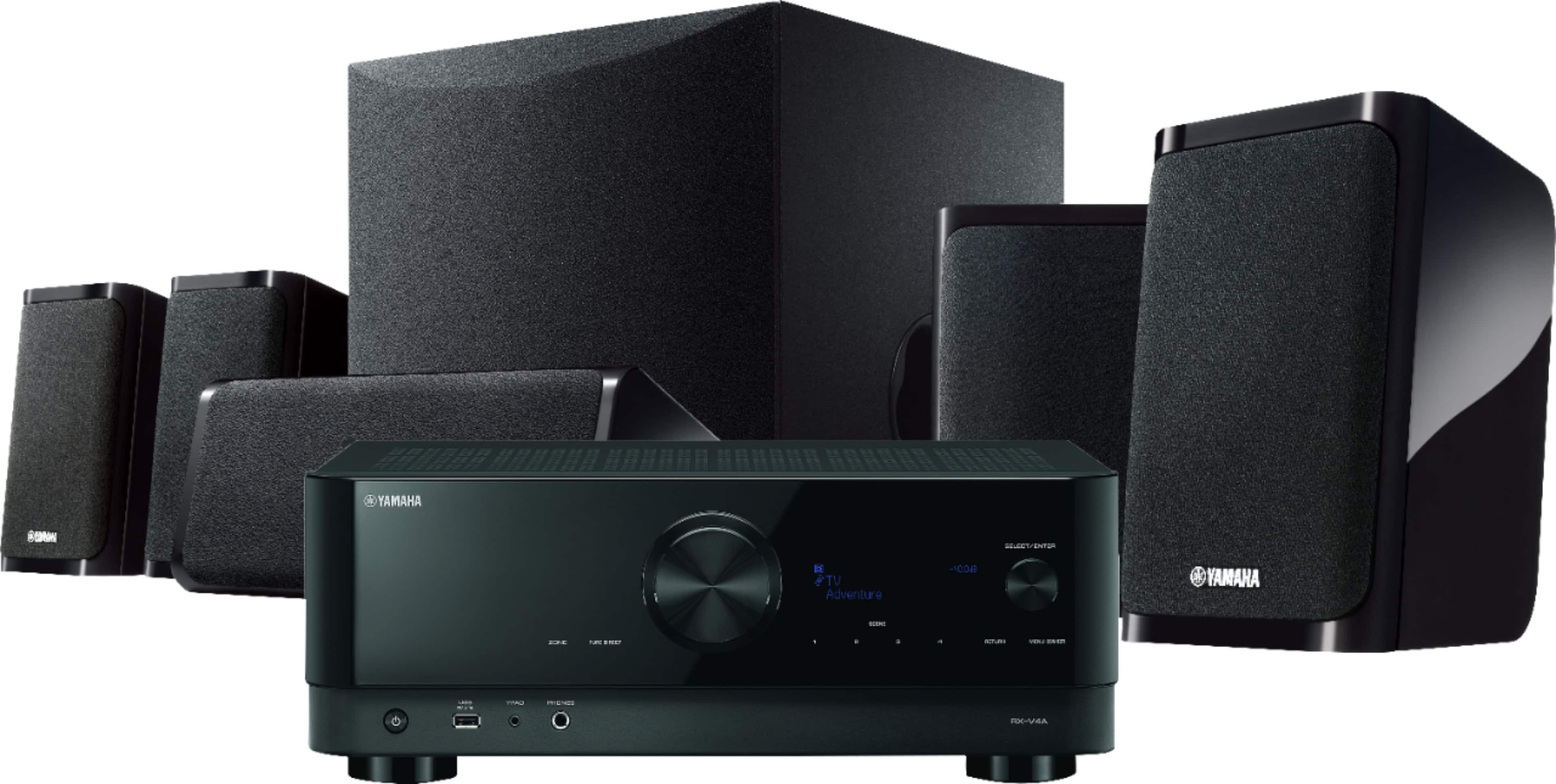 Front. Yamaha - YHT-5960 Premium All-in-One Home Theater System with 8K HDMI and Wi-Fi - Black.