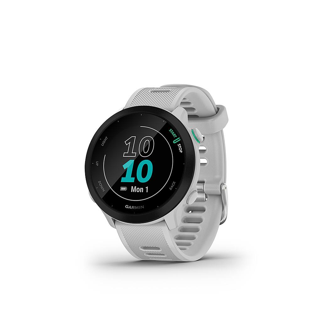 Left. Garmin - Forerunner 55 GPS Smartwatch 42mm Fiber-Reinforced Polymer - Whitestone.