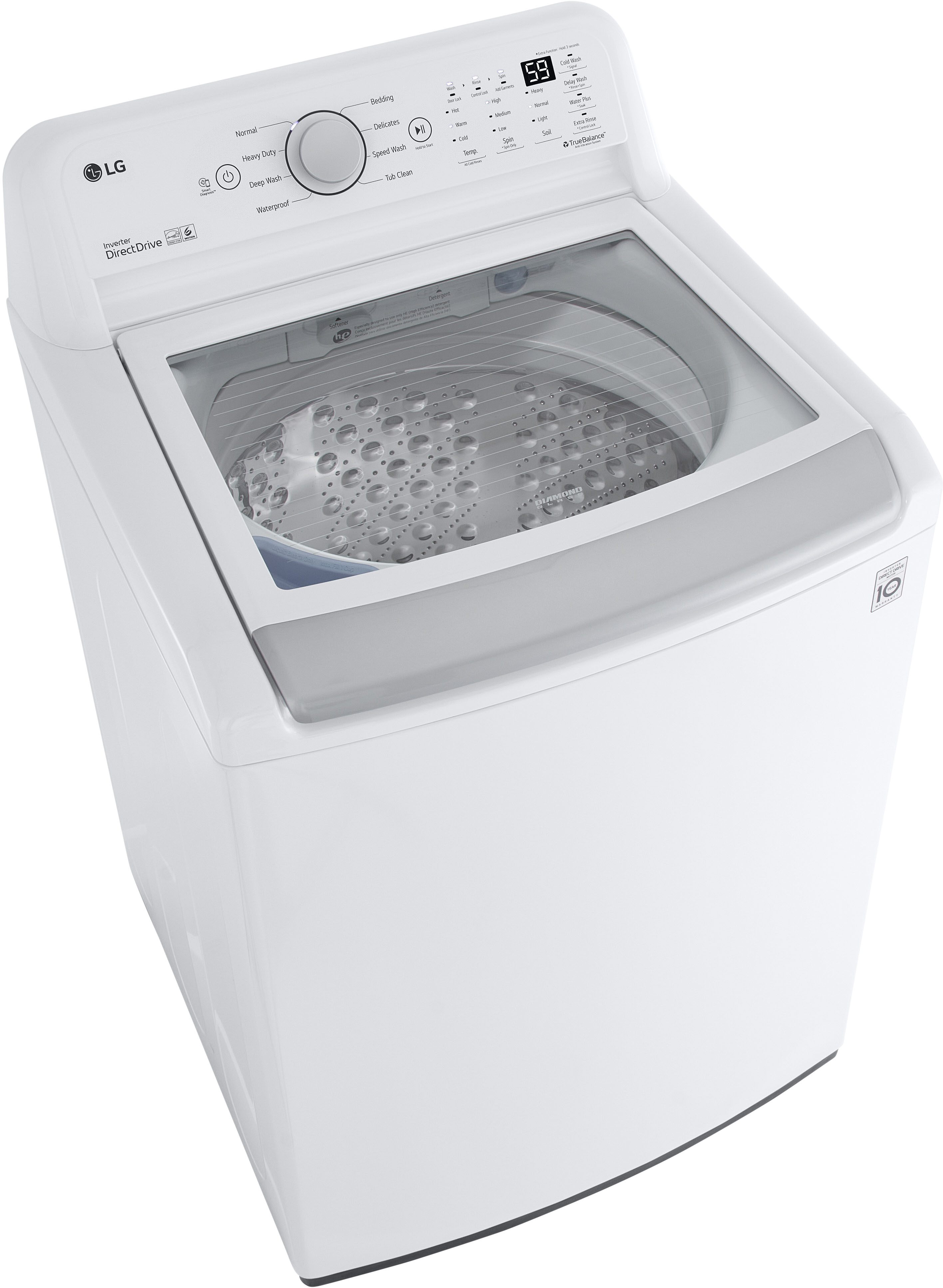 Left View: LG - 5.0 Cu. Ft. High-Efficiency Smart Top Load Washer with 6Motion Technology - White