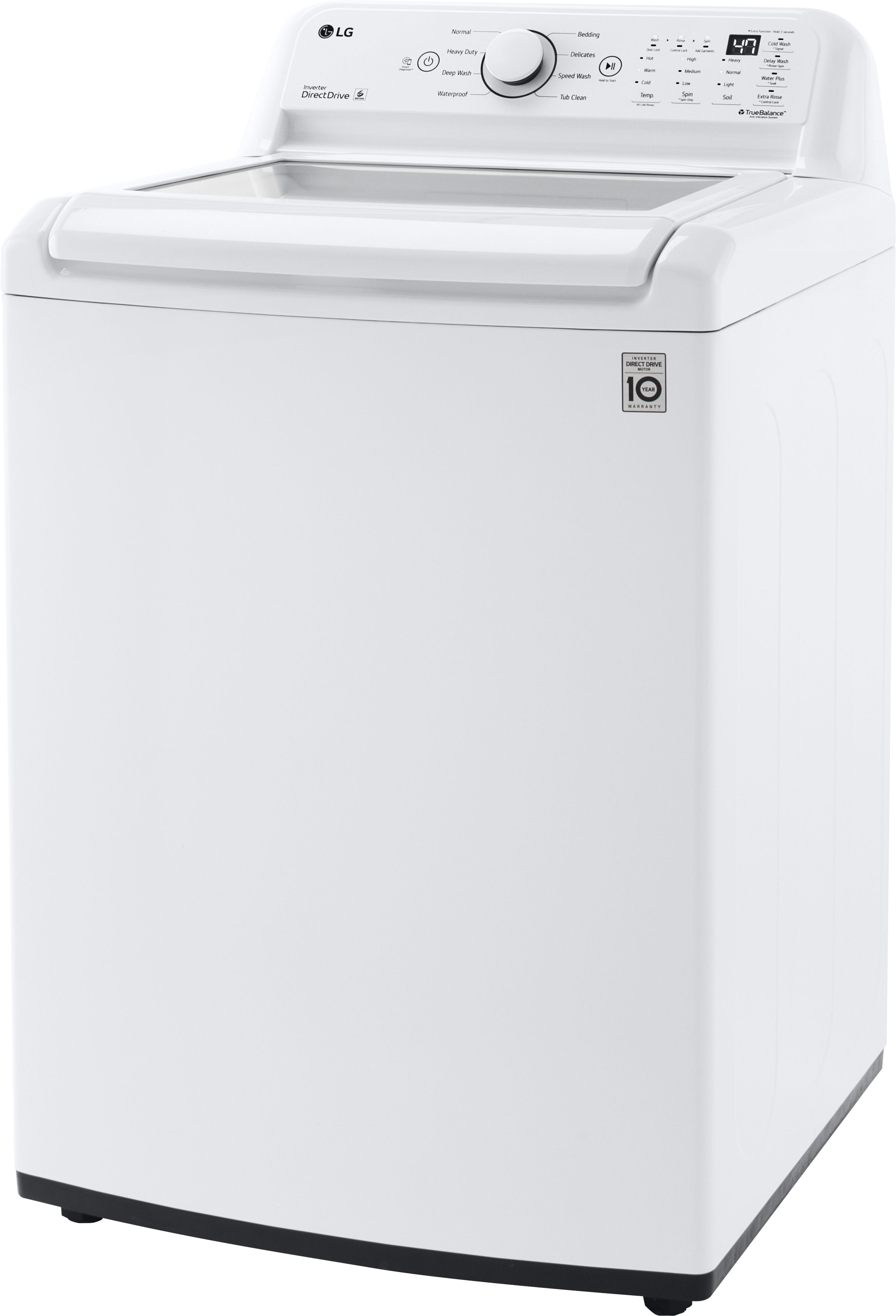 Angle View: LG - 4.5 Cu. Ft. Smart Top Load Washer with Vibration Reduction and TurboDrum Technology - White
