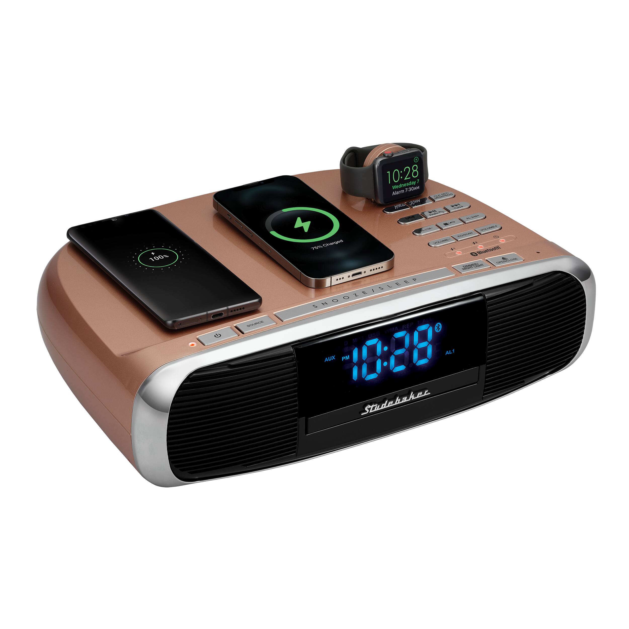 Front. Studebaker - Workstation Hi-Fi CD Clock Radio and Wireless Charging Station - Rose Gold.