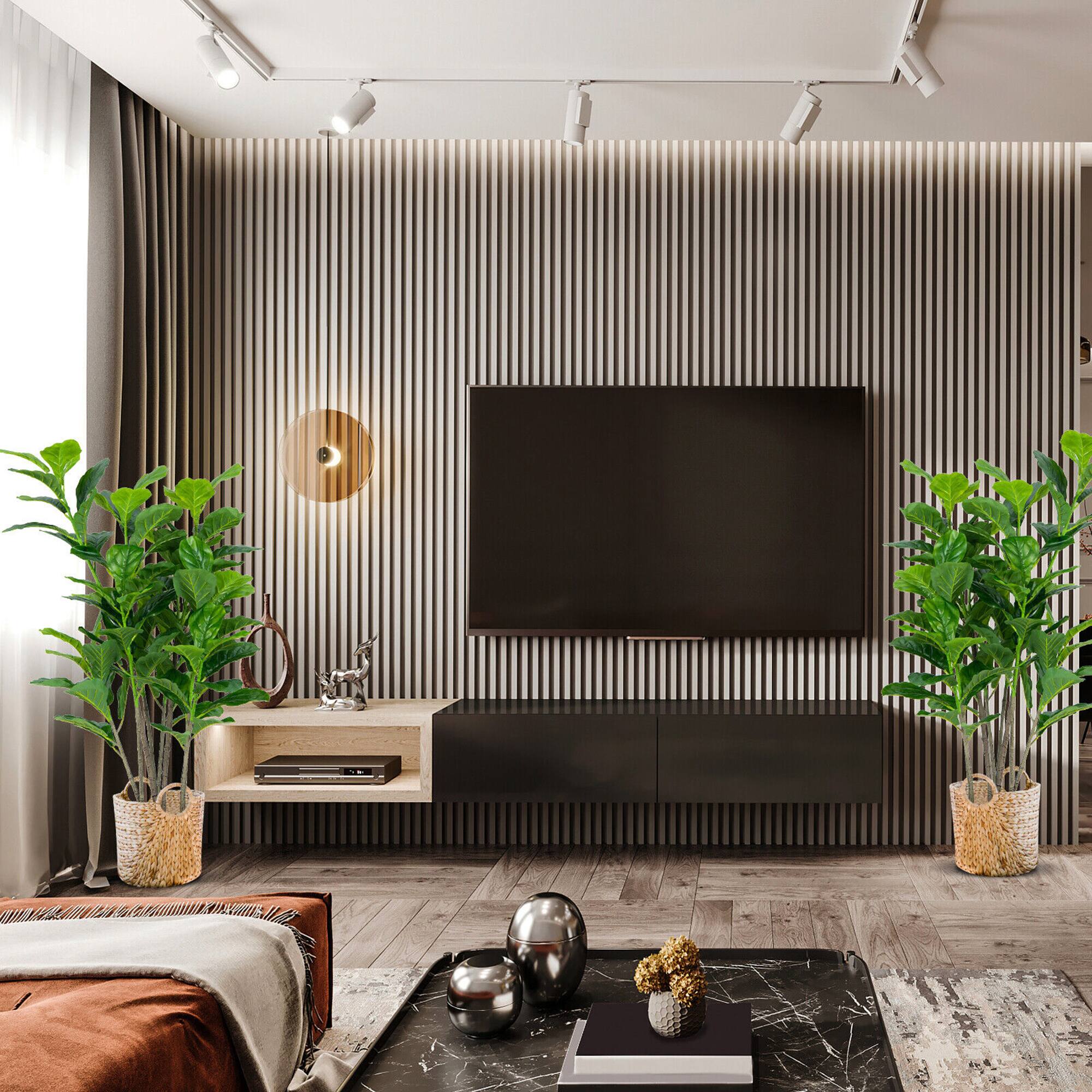 Alt View 4. Gymax - Gymax 51''Artificial Tree 2-Pack Artificial Fiddle Leaf Fig Tree for Indoor Outdoor - Green.