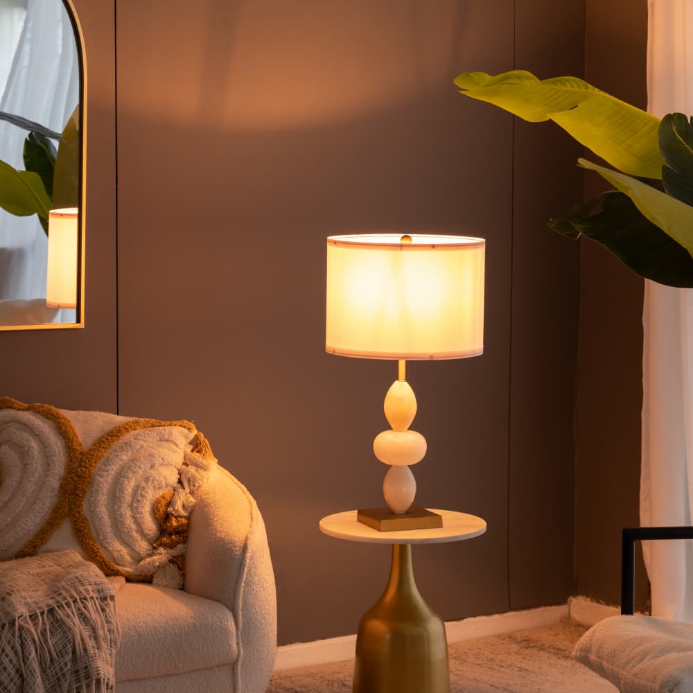 Alt View 6. Luckbyte - 14x26.3 Inch White Gold Three Tiered Round Table Lamp With Drum Shade Assembly Required.