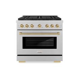 ZLINE - Autograph 36 in. 5.2 cu. ft. Freestanding Paramount Gas DuoPro Range in Satin Steel and Champagne Bronze Accents - Stainless Steel