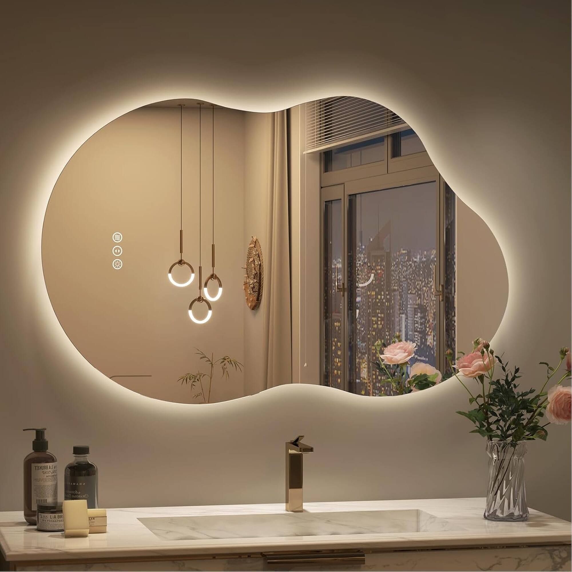 Alt View 2. Boyel Living - 24 x 36 in Cloud Shaped LED Wall Mirror with Adjustable Viewing Angle and Back Light.