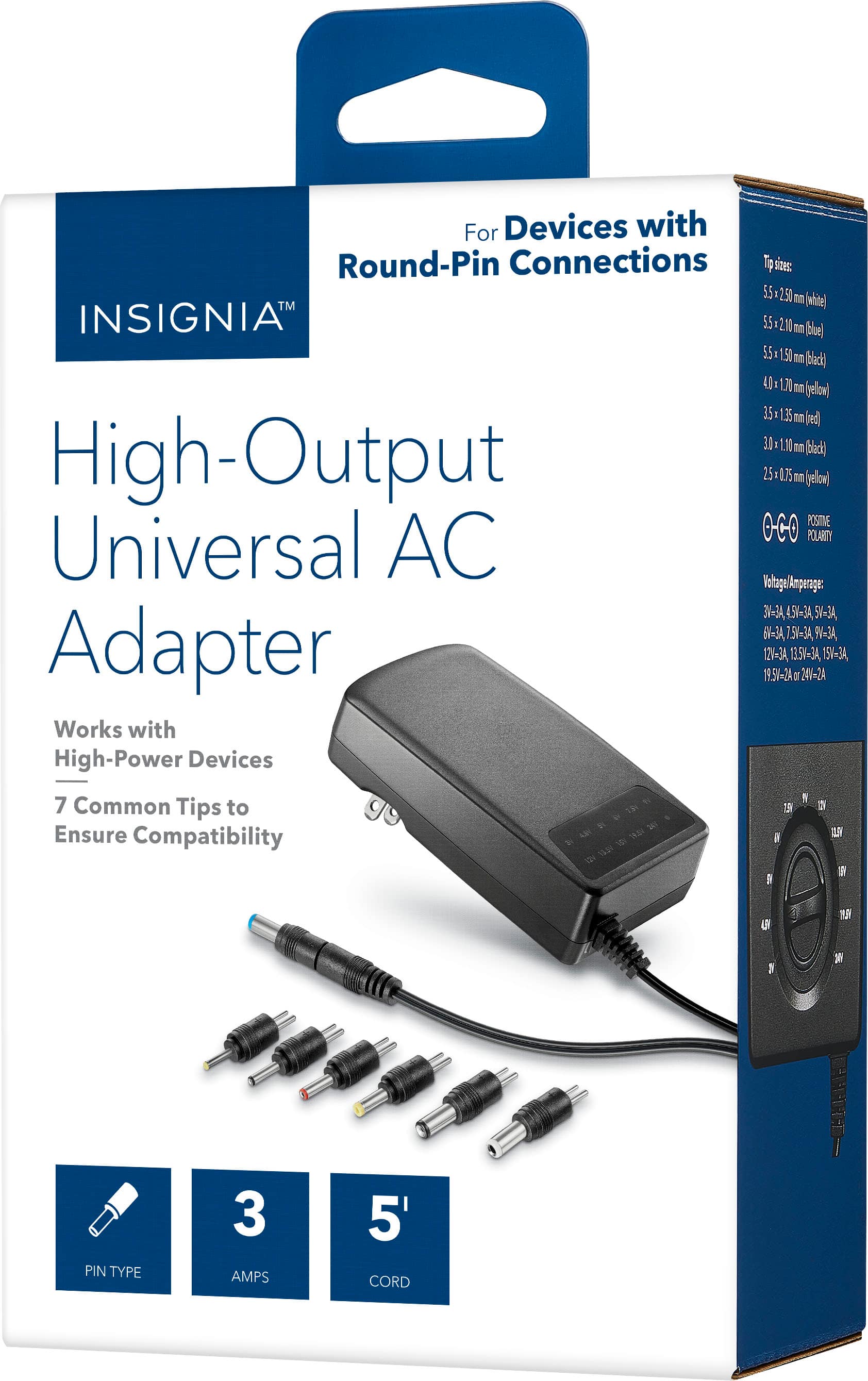 Alt View 13. Insignia™ - 3,000 mA 5’ Universal AC Adapter for High-Output Devices - Black.