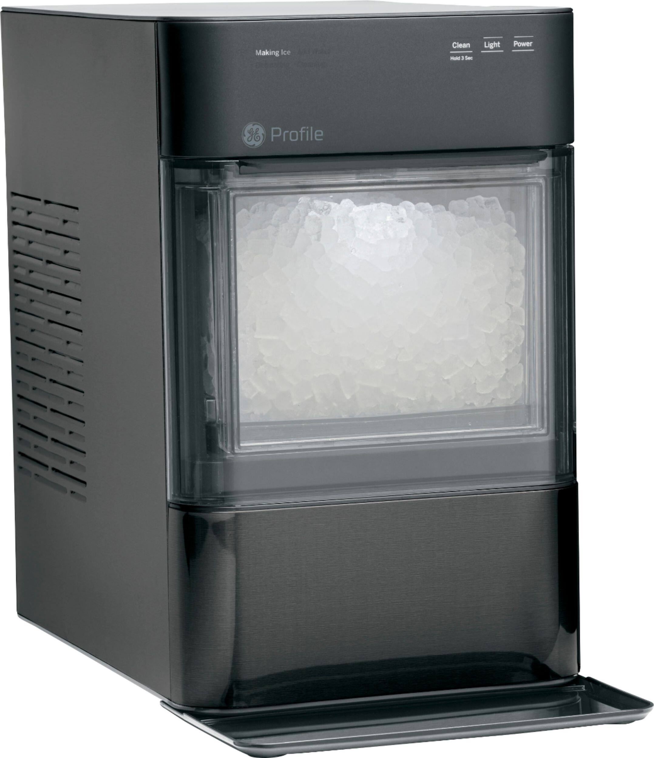 Angle. GE Profile - Opal 2.0 38 lb. Portable Ice maker with Nugget Ice Production and Built-In WiFi - Black Stainless.