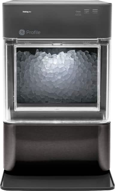 Front. GE Profile - Opal 2.0 38 lb. Portable Ice maker with Nugget Ice Production and Built-In WiFi - Black Stainless.