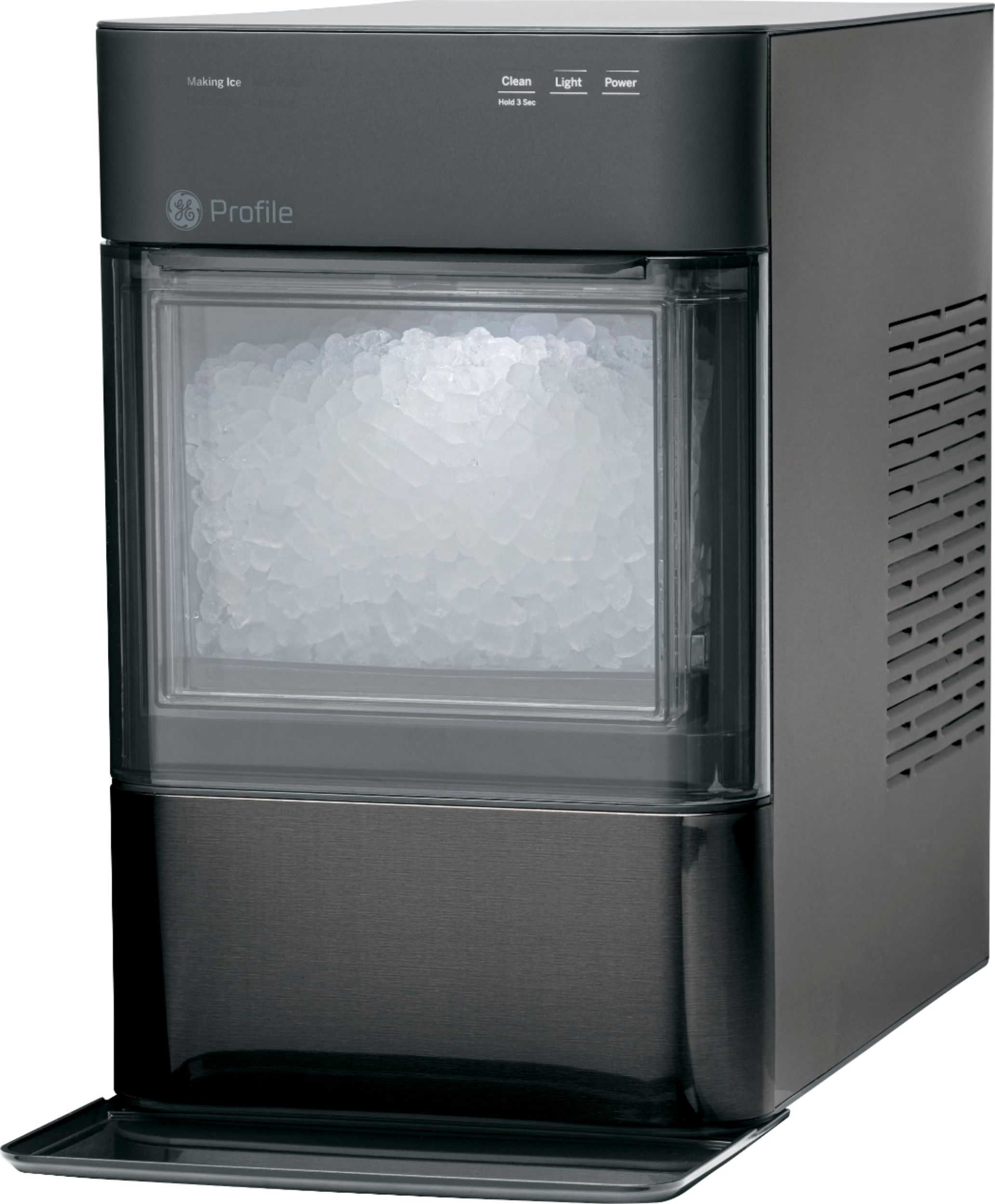 Left View: GE Profile - Opal 2.0 38 lb. Portable Ice maker with Nugget Ice Production and Built-In WiFi - Black Stainless Steel