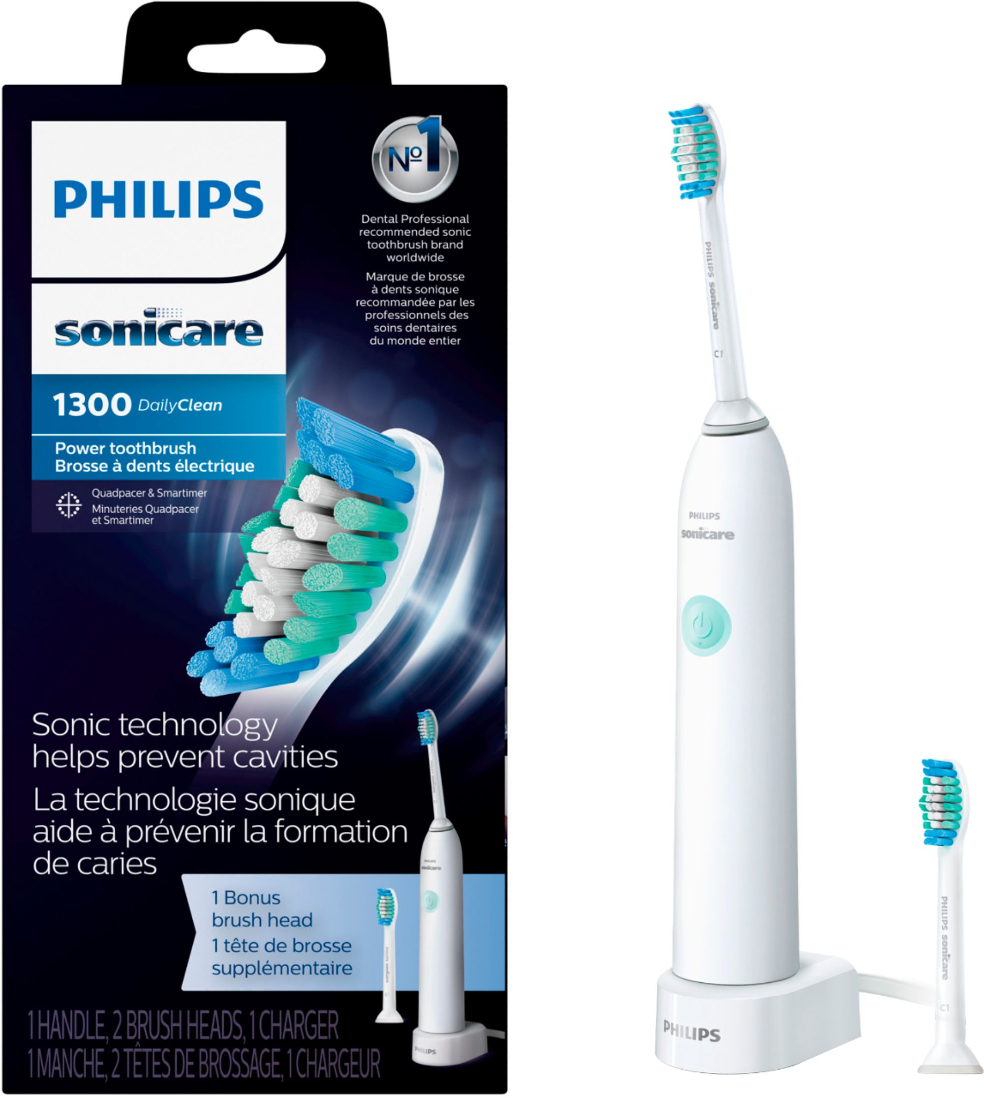Angle View: Philips Sonicare - DailyClean 1300 Rechargeable Electric Toothbrush - White